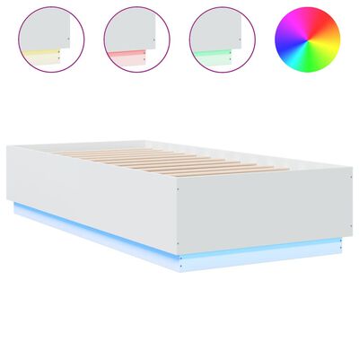 vidaXL gultas rāmis ar LED, balts, 90x200 cm, inženierijas koks