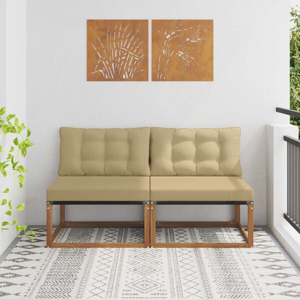 vidaXL 2 Gabals Āra vidējā dīvāns Cietā akācijas koks Dabiska