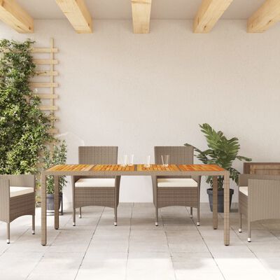vidaXL dārza galds, bēšs, 190x90x75 cm, PE rotangpalma, akācijas koks