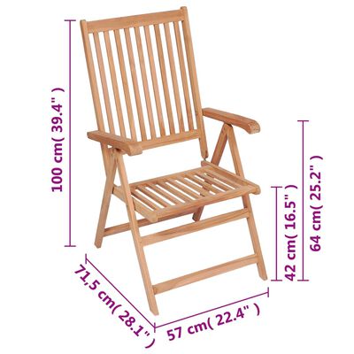 vidaXL atgāžami dārza krēsli, 6 gab., masīvs tīkkoks
