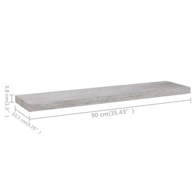 vidaXL sienas plaukti, 4 gab., betona pelēki, 90x23,5x3,8 cm, MDF