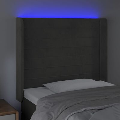 vidaXL gultas galvgalis ar LED, 103x16x118/128 cm, tumši pelēks samts