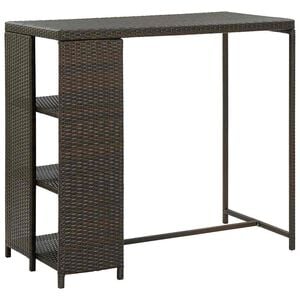 vidaXL bāra galds ar plauktiem, 120x60x110 cm, brūna PE rotangpalma