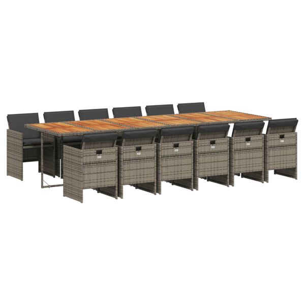 vidaXL 13-daļīgs dārza mēbeļu komplekts ar matračiem, pelēks PE