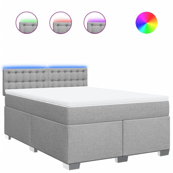 vidaXL atsperu gulta ar matraci, gaiši pelēka audums, 140x190 cm