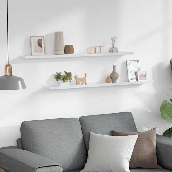 vidaXL sienas plaukti, 2 gab., balti, 100x9x3 cm