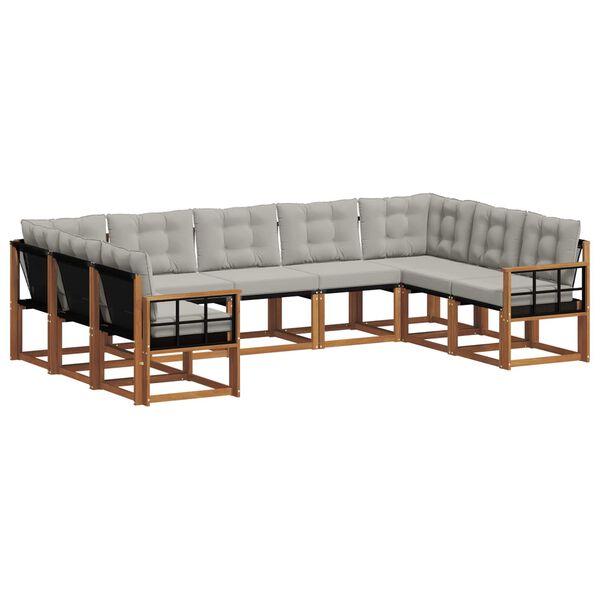 vidaXL Āra dīvānu komplekts ar spilvenu 9 pcs Dabīgs un gai&scaron;i pelēks