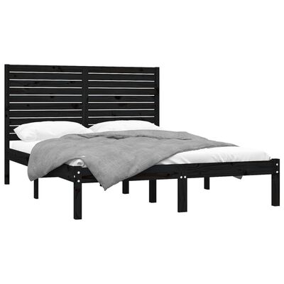 vidaXL gultas rāmis, melns, masīvkoks, 140x200 cm