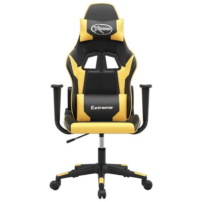 vidaXL masāžas datorspēļu krēsls, melna un zeltaina mākslīgā āda