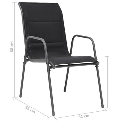 vidaXL dārza krēsli, 6 gab., tērauds un tekstilēns, melni