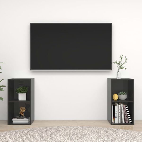 vidaXL TV plaukti, 2 gb. spīdīgi pelēki 72x35x36,5cm inženierijas koks