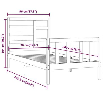 vidaXL gultas rāmis, priedes masīvkoks, 90x200 cm