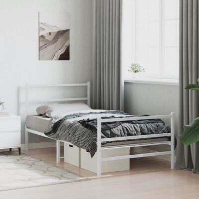 vidaXL gultas rāmis ar galvgali un kājgali, balts metāls, 100x200 cm