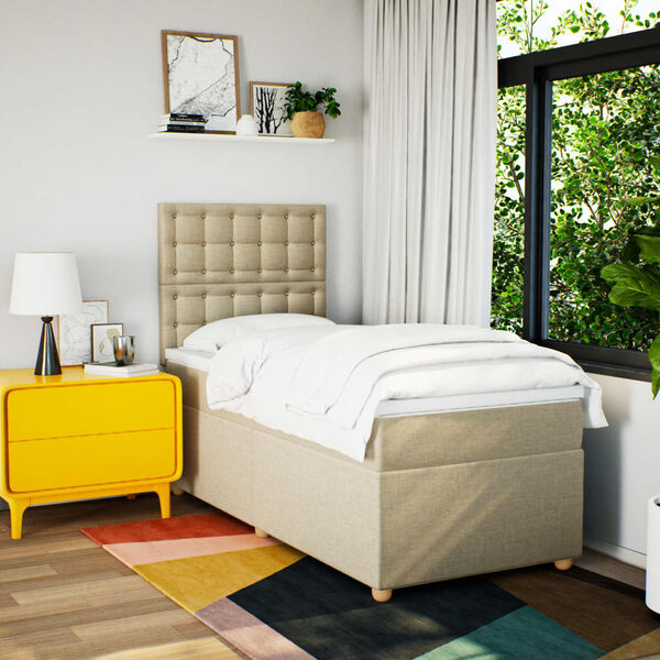 vidaXL atsperu gulta ar matraci, krēmkrāsas, 90x190 cm, audums