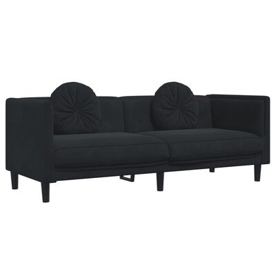 vidaXL trīsvietīgs dīvāns ar matračiem, melns samts