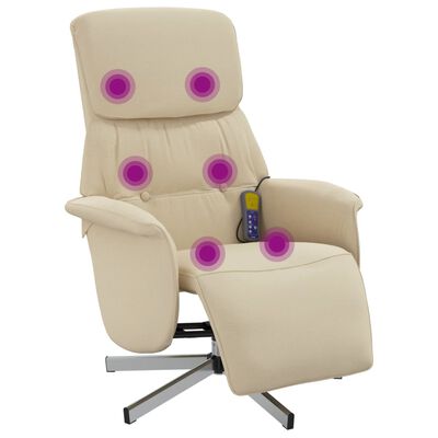 vidaXL masāžas krēsls ar kāju balstu, atgāžams, krēmkrāsas audums