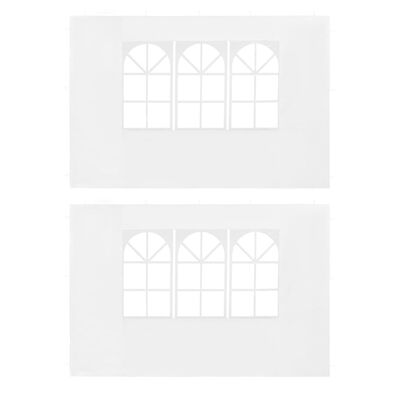 vidaXL dārza telts sānu sienas, 2 gab., ar logiem, PE, baltas