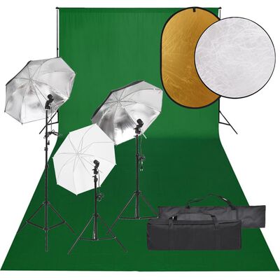 vidaXL fotostudijas komplekts – gaismas, fons, reflektors