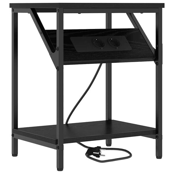 vidaXL Nakts skapītis Melns ozolkoks 38 x 30 x 48 cm Inženierijas koks