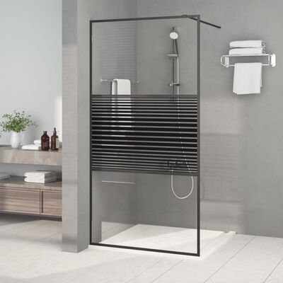 vidaXL dušas siena, caurspīdīgs ESG stikls, 100x195 cm, melna