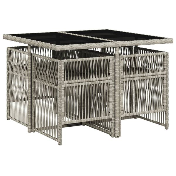 vidaXL 5-daļīgs dārza mēbeļu komplekts, matrači,gai&scaron;i pelēka PE pinums