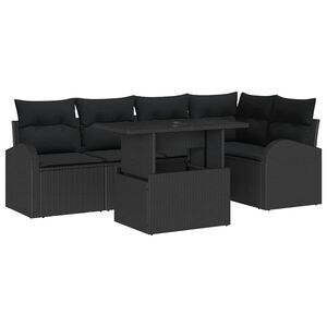 vidaXL Dārza dīvānu komplekts ar spilvenu 6 pcs Melna poliratāns
