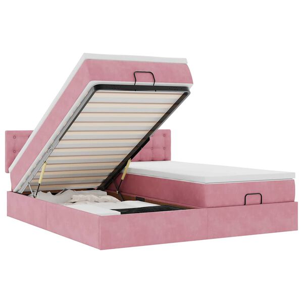 vidaXL Osmaņu gultas rāmis ar matračiem rozā 160x200cm audums