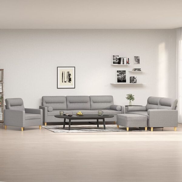 vidaXL četrdaļīgs dīvānu komplekts ar spilveniem, gai&scaron;i pelēks audums