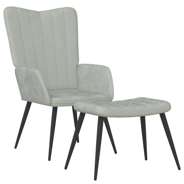 vidaXL atpūtas krēsls ar kāju balstu, gai&scaron;i pelēks samts