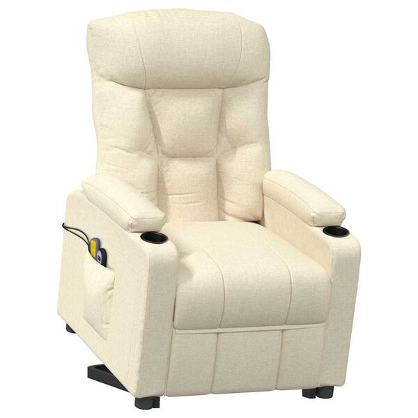 vidaXL masāžas krēsls, paceļams, krēmkrāsas audums