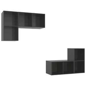 vidaXL sienas TV plaukti, 4 gab., spīdīgi pelēki, inženierijas koks