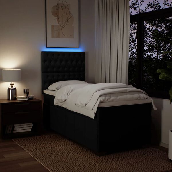 vidaXL atsperu gultas rāmis ar matraci, melna, 90x200 cm, audums