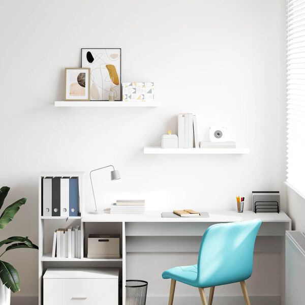 vidaXL sienas plaukti, 2 gab., spīdīgi balti, 80x23,5x3,8 cm, MDF