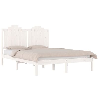 vidaXL gultas rāmis, balts, priedes masīvkoks, 150x200 cm, divvietīgs