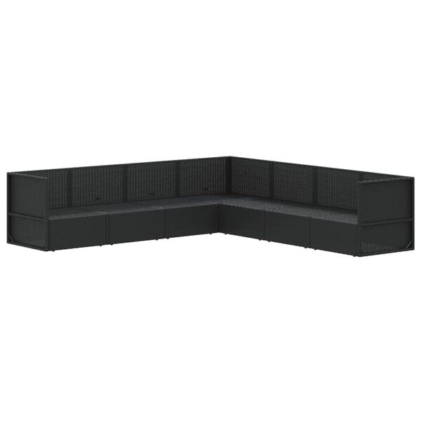 vidaXL 7-daļīgs dārza mēbeļu komplekts, melna PE rotangpalma