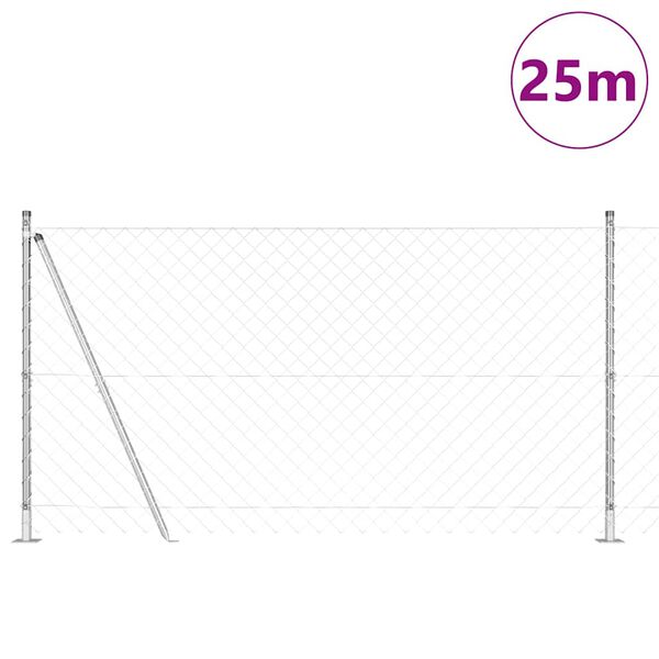 vidaXL Žoga āķis Sudraba 25 x 1,2 m (60 x 60 mm siets) Tērauds