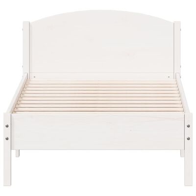 vidaXL gultas rāmis ar galvgali, balts, 100x200 cm, priedes masīvkoks