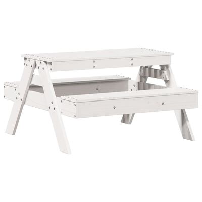vidaXL piknika galds bērniem, balts, 88x97x52 cm, priedes masīvkoks