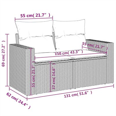 vidaXL 11-daļīgs dārza dīvāna komplekts, matrači, bēša PE rotangpalma