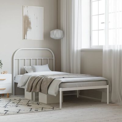 vidaXL gultas rāmis ar galvgali, balts metāls, 100x190 cm