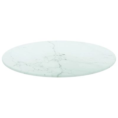 vidaXL galda virsma, balta, Ø40x0,8 cm, stikls ar marmora dizainu