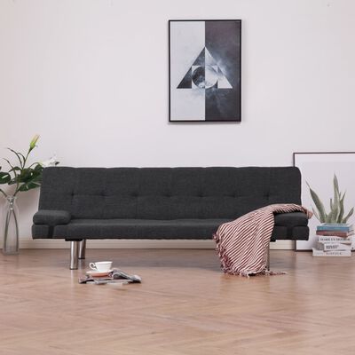 vidaXL izvelkams dīvāns ar 2 spilveniem, tumši pelēks poliesters