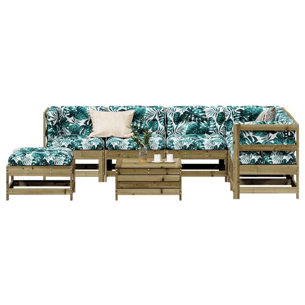 vidaXL 8-daļīgs dārza atpūtas mēbeļu komplekts ar matračiem, priede