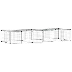 vidaXL 28 paneļu mājdzīvnieku būris ar durvīm, melns, 210x70x35cm, tērauds