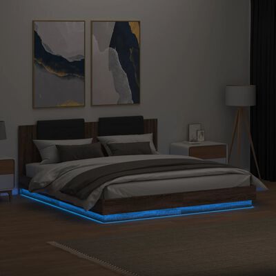 vidaXL gultas rāmis ar galvgali un LED, brūna koka krāsa, 160x200 cm