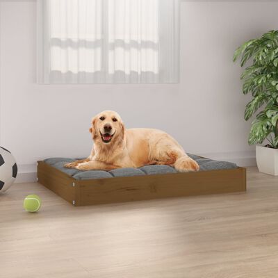 vidaXL suņu gulta, medus brūna, 71,5x54x9 cm, priedes masīvkoks