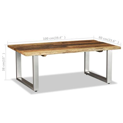 vidaXL kafijas galdiņš, 100x60x38 cm, pārstrādāts masīvkoks