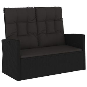 vidaXL atgāžams dārza sols ar matračiem, 118 cm, PE rotangpalma, melns