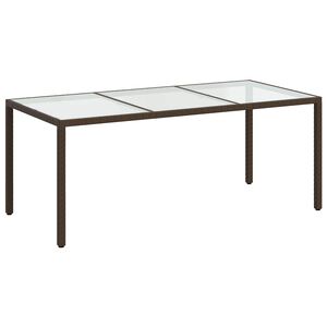 vidaXL dārza galds, 190x90x75 cm, rūdīts stikls, brūna PE rotangpalma