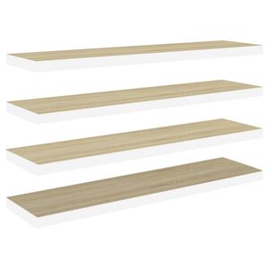 vidaXL sienas plaukti, 4 gab., balti, ozolkoka, 120x23,5x3,8 cm, MDF